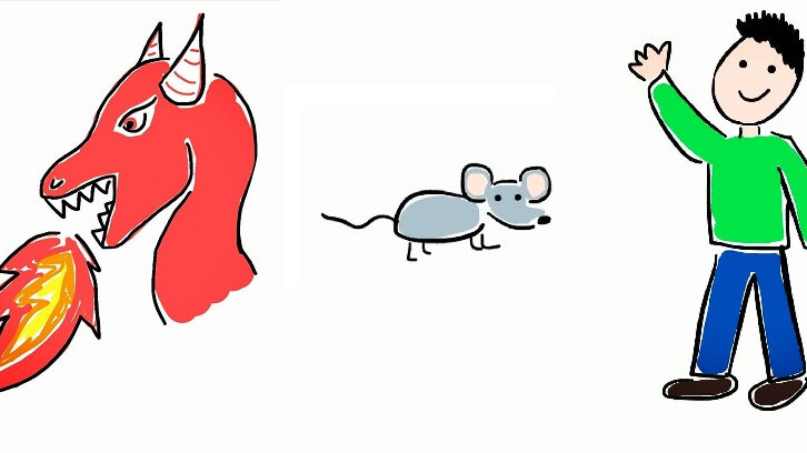 Dibujo niño ratón dragón